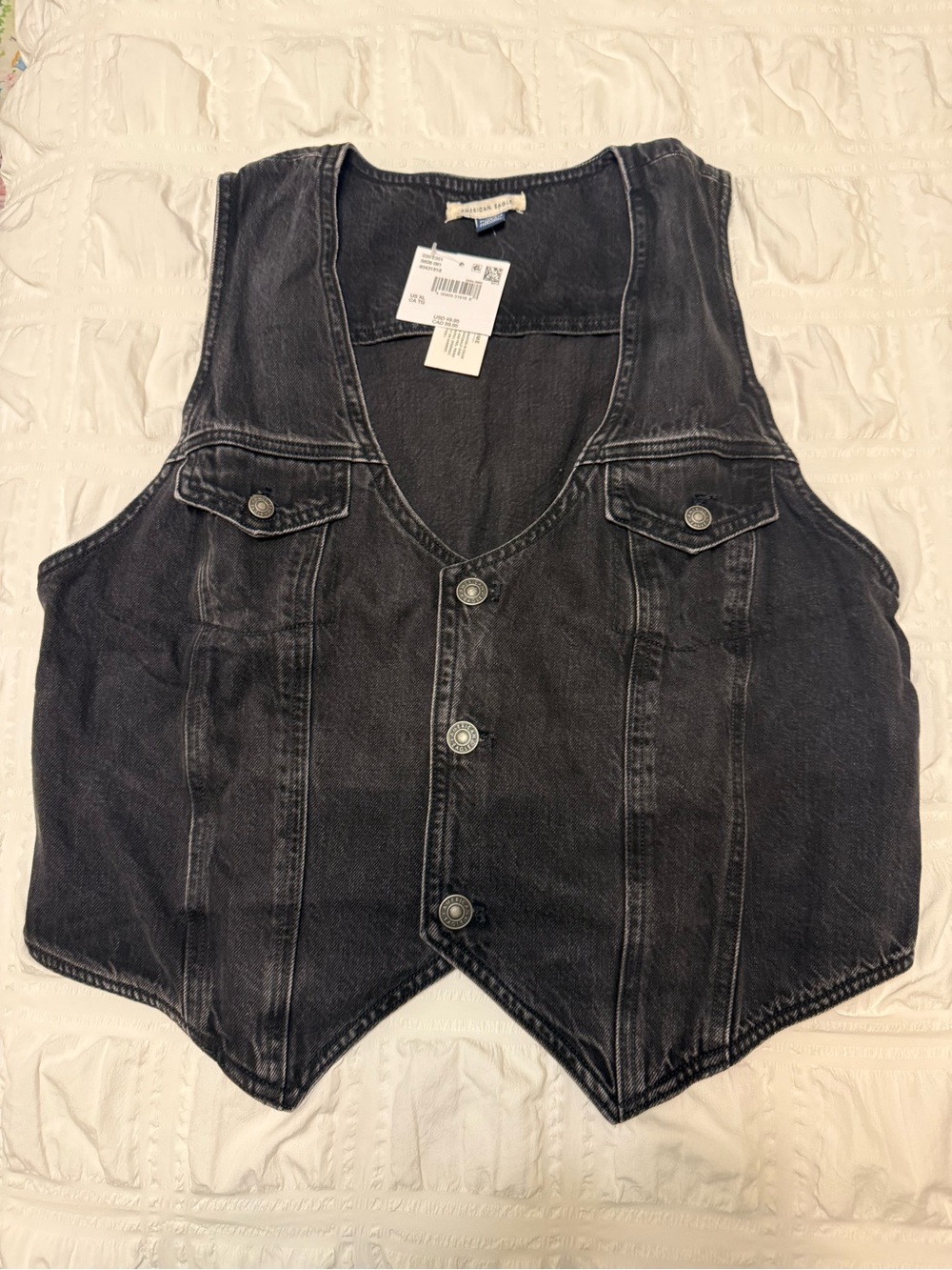 American Eagle Outfitters Black Washed Denim Vest